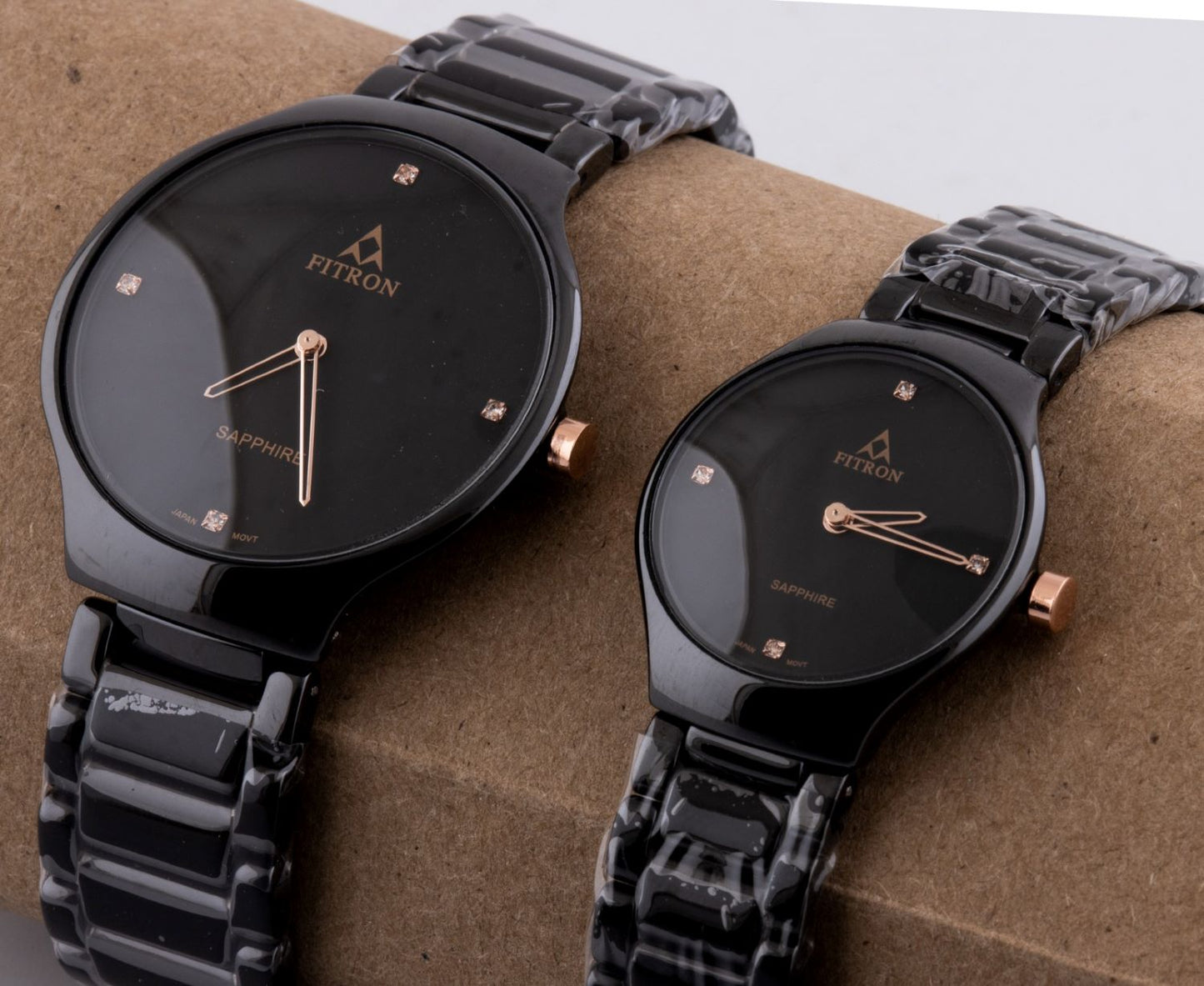Latest Fitron Pair Watches Black Ceramic Quartz Movement