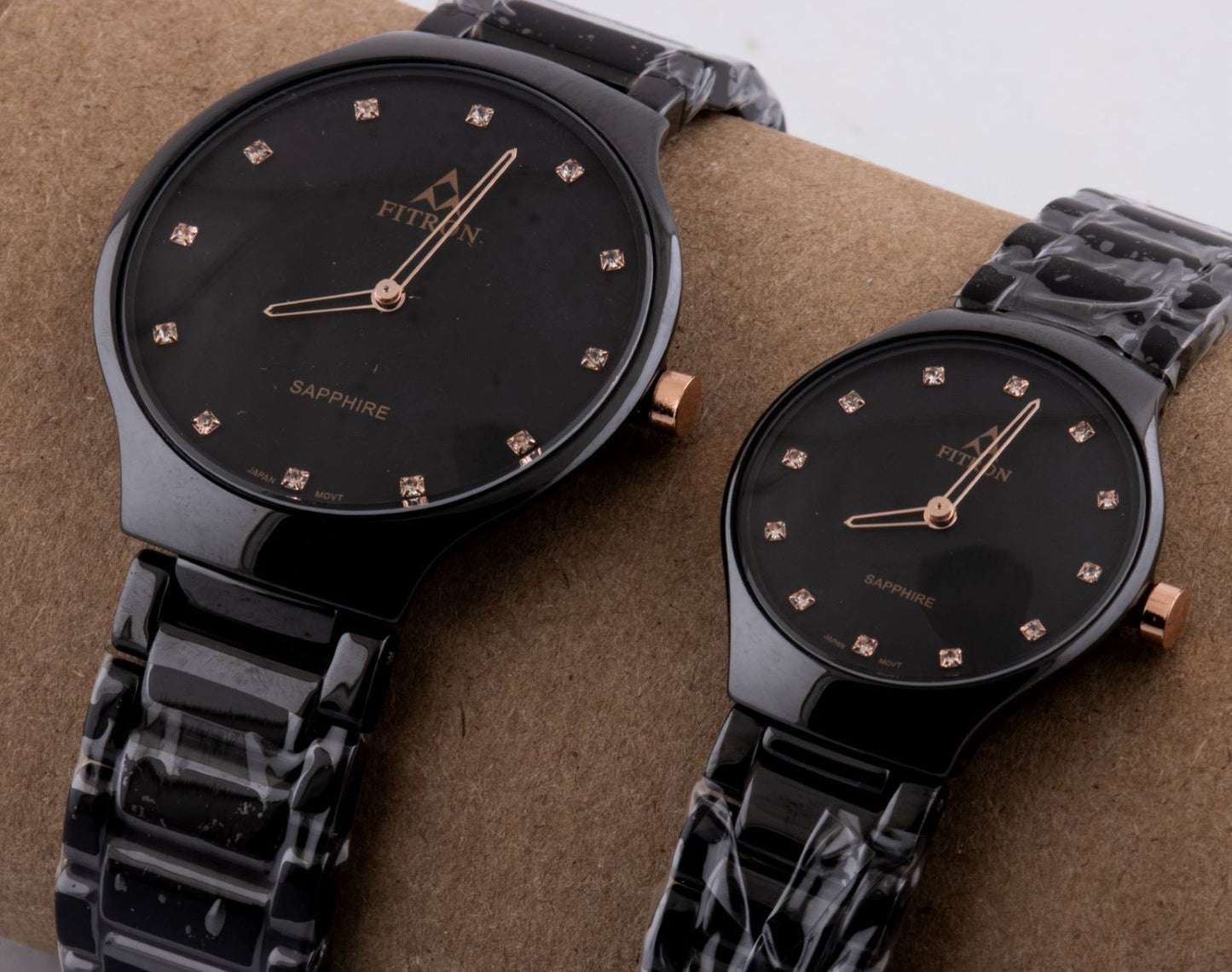 Latest Fitron Pair Watches Black Ceramic Quartz Movement