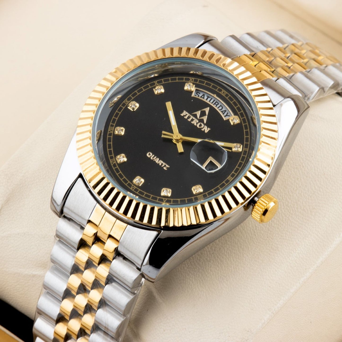 Original FITRON Stainless Steel Chain Wrist Watch for Men