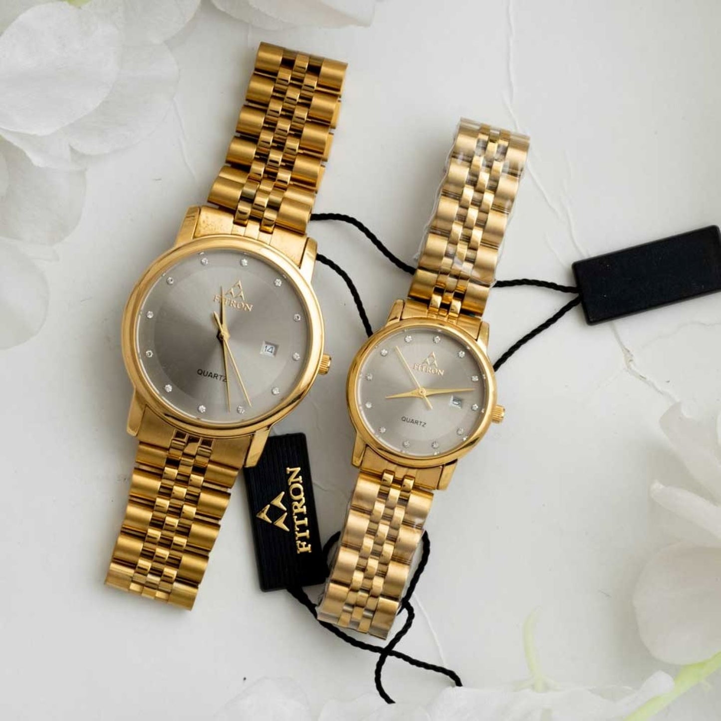 Original FITRON Luxury Couple Watches Quartz Movement Stainless Steel Bracelet