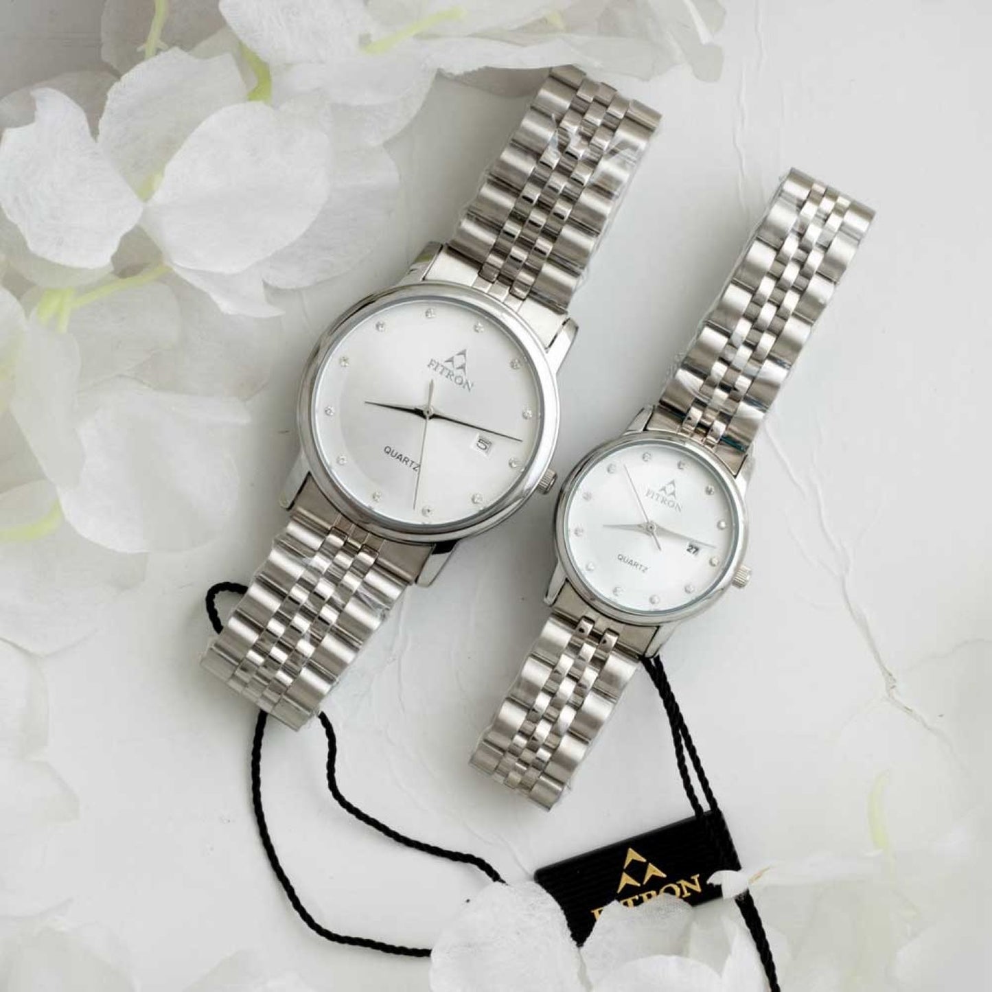 Original FITRON Luxury Couple Watches Quartz Movement Stainless Steel Bracelet