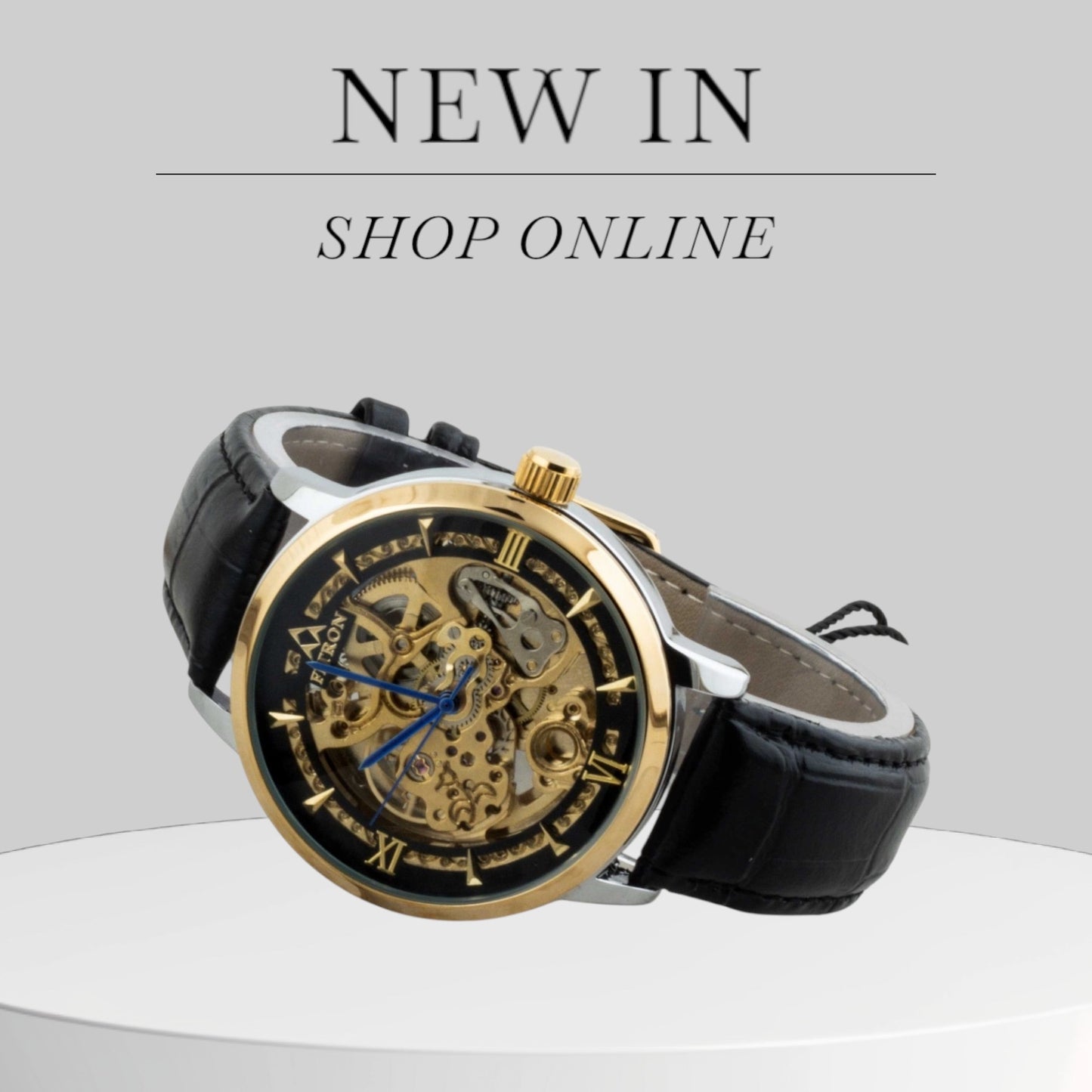 Original FITRON Skeleton Automatic Wrist Watch For Men Leather Strap