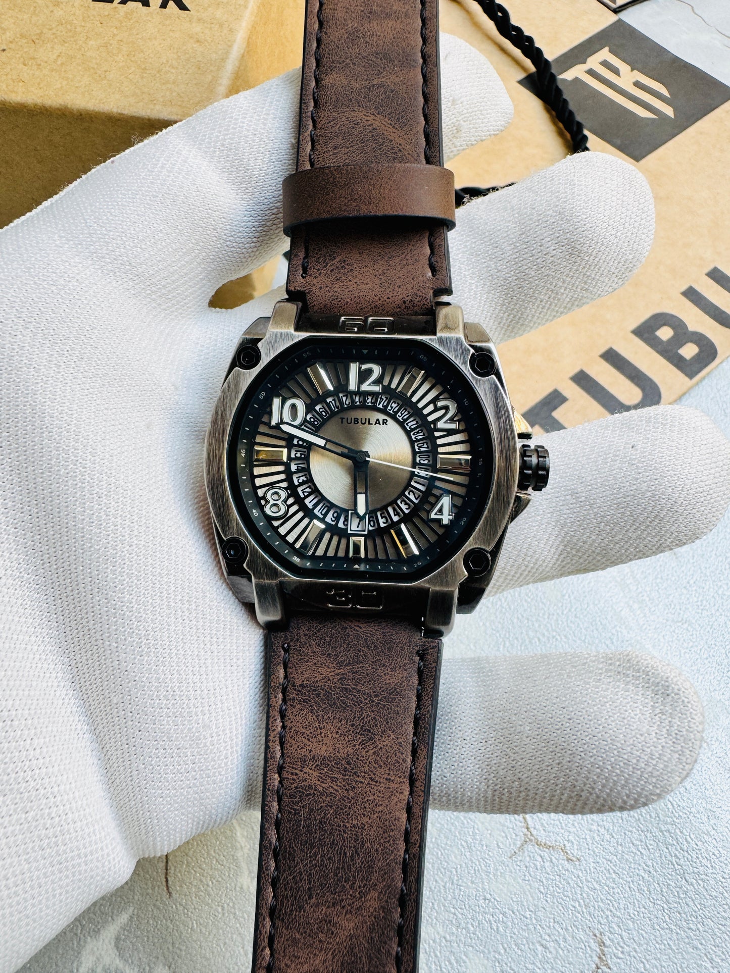 New Fashionable TUBULAR Men Wrist Watches Leather Straps Quartz Movement