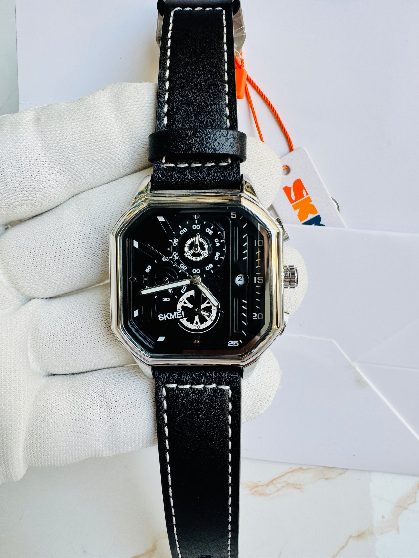 Original SKMEI Luxury Wrist Watch for Men Chronograph Working Leather Strap