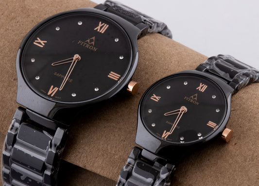 Latest Fitron Pair Watches Black  Ceramic Quartz Movement