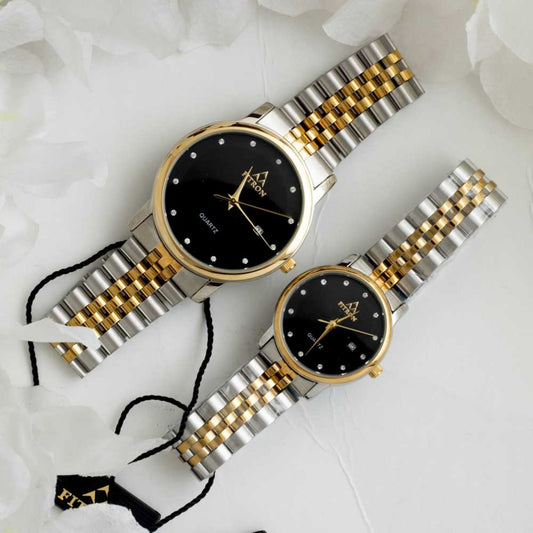 Original FITRON Luxury Couple Watches Quartz Movement Stainless Steel Bracelet