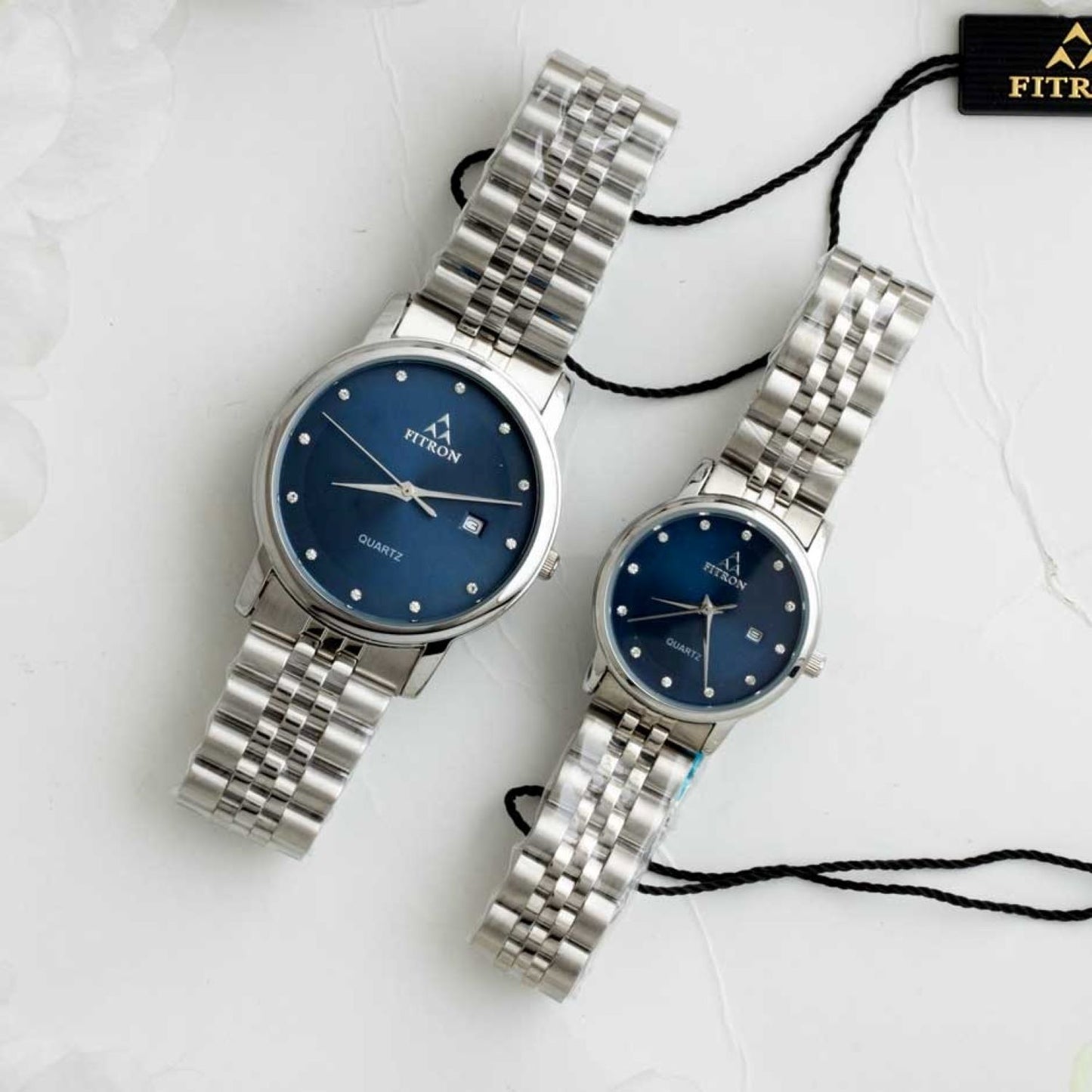 Original FITRON Luxury Couple Watches Quartz Movement Stainless Steel Bracelet
