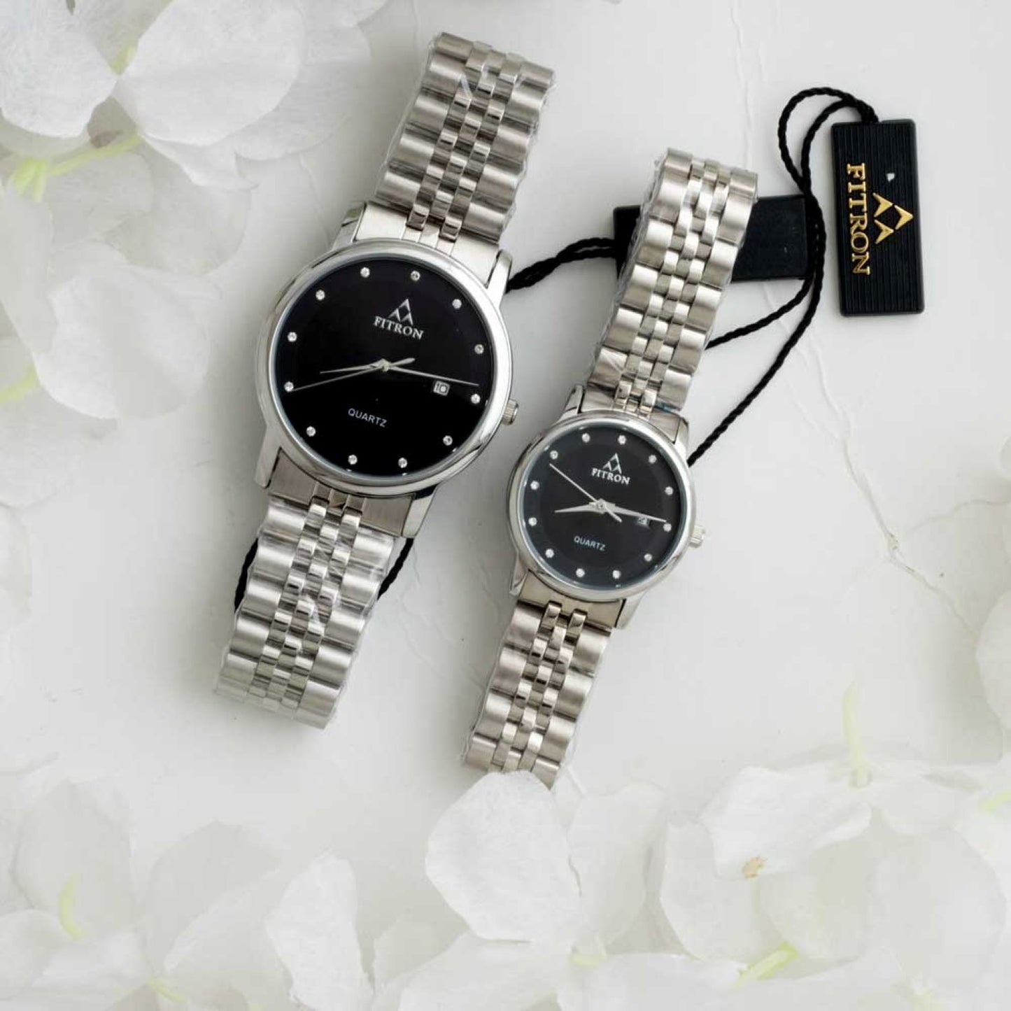 Original FITRON Luxury Couple Watches Quartz Movement Stainless Steel Bracelet