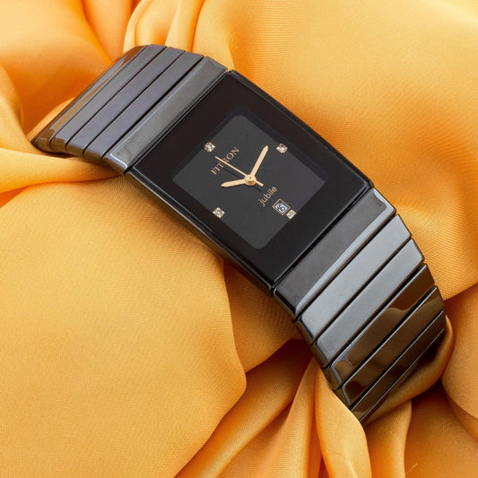 Fitron Black Ceramic Sapphire Rectangle Men's Wrist Watch