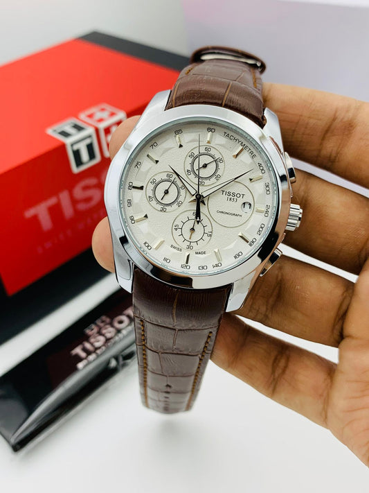 TISSOT Chronograph  Men Wrist Watch Leather Straps With Master Lock