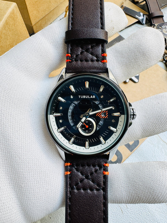 New Fashionable TUBULAR Men Wrist Watches Leather Straps Quartz Movement
