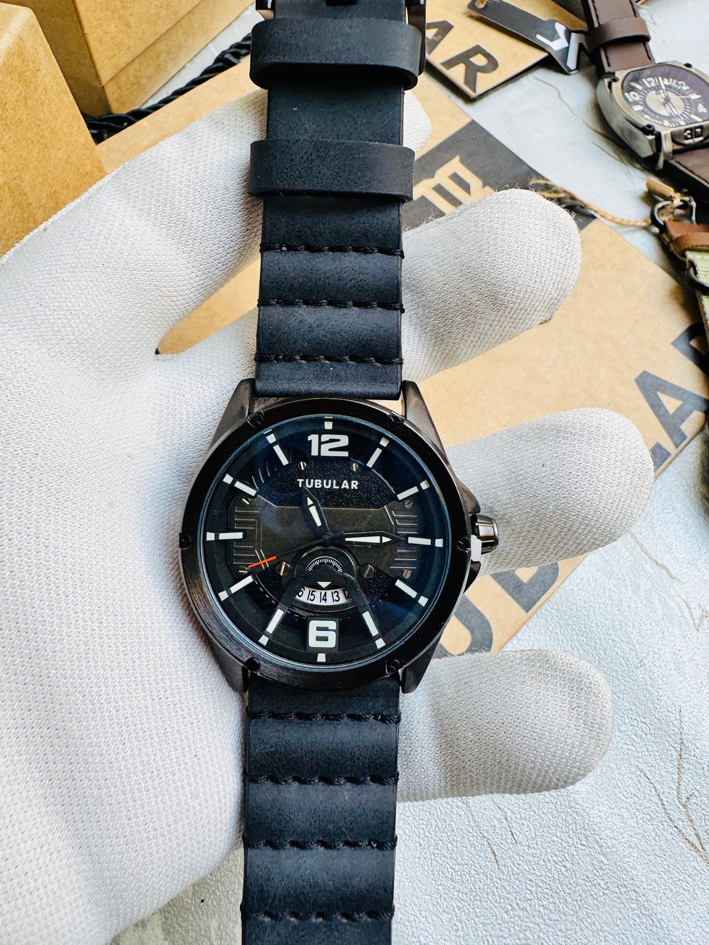 New Fashionable TUBULAR Men Wrist Watches Leather Straps Quartz Movement