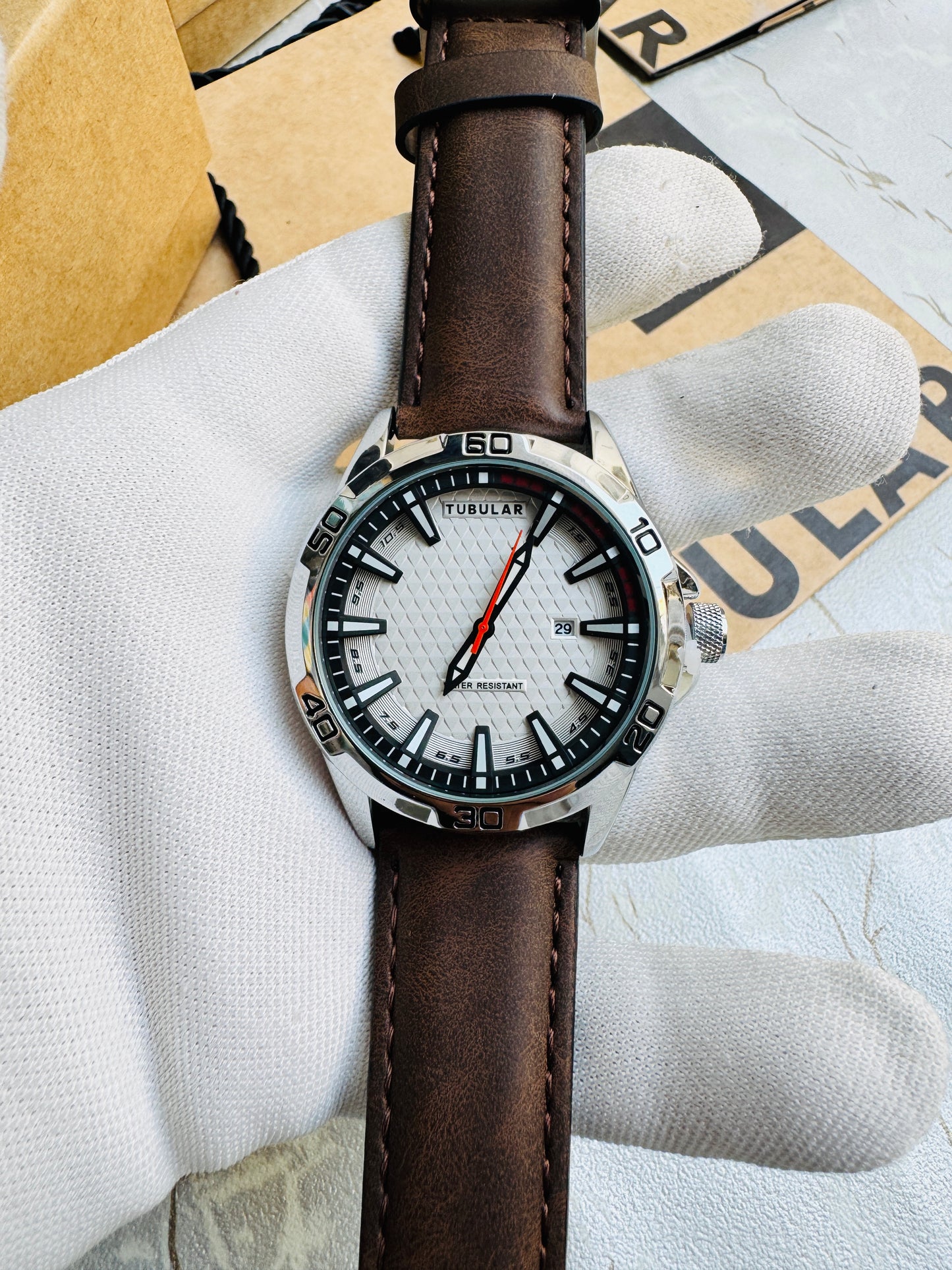 New Fashionable TUBULAR Men Wrist Watches Leather Straps Quartz Movement