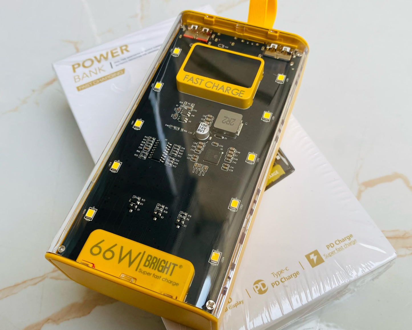 Built-In 4-Cables 20,000 mah 66 watt Ultra Fast Charging Power Bank  with LED Lights
