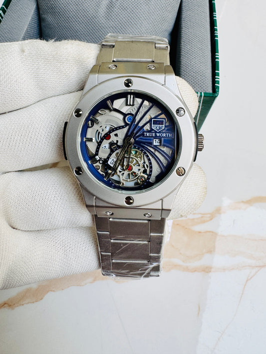 Premium Quality True Worth Skeleton Dial Men Wrist Watches Double Lock