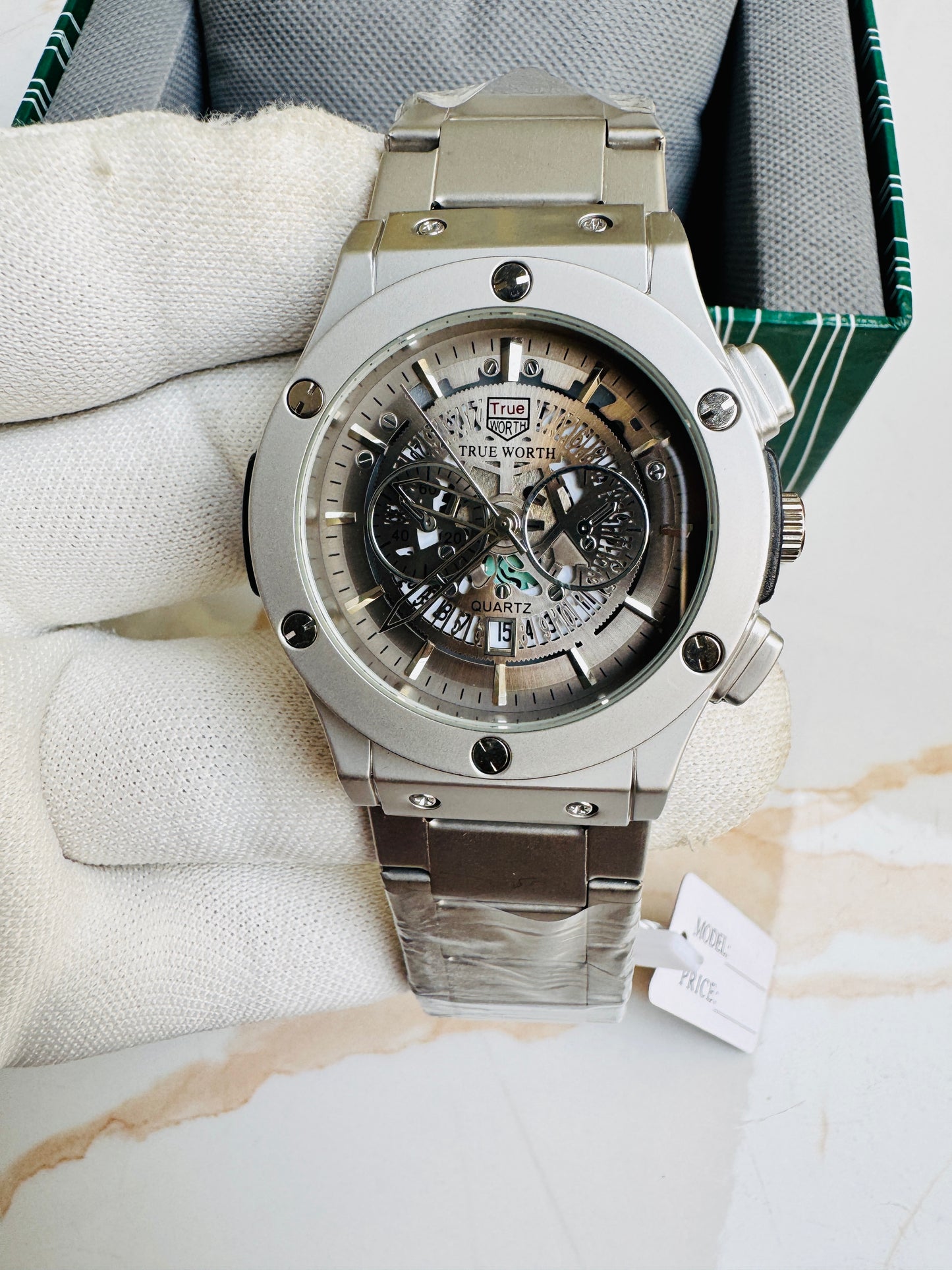 Premium Quality True Worth Skeleton Dial Men Wrist Watches Double Lock