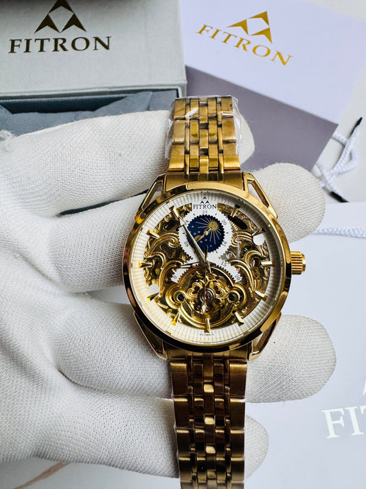 Original FITRON Skeleton Automatic Wrist Watch Moon Face Dial