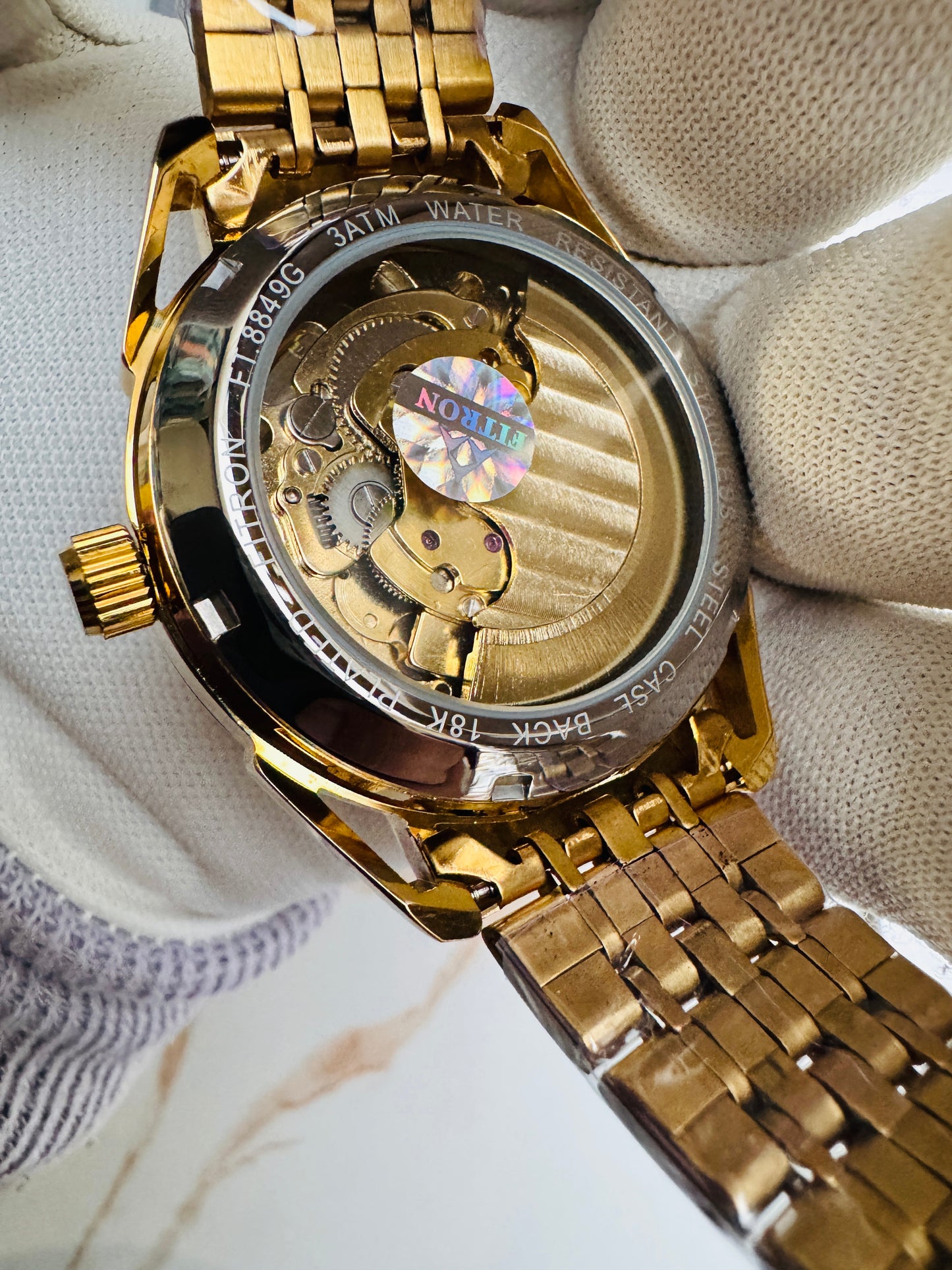 Original FITRON Skeleton Automatic Wrist Watch Moon Face Dial
