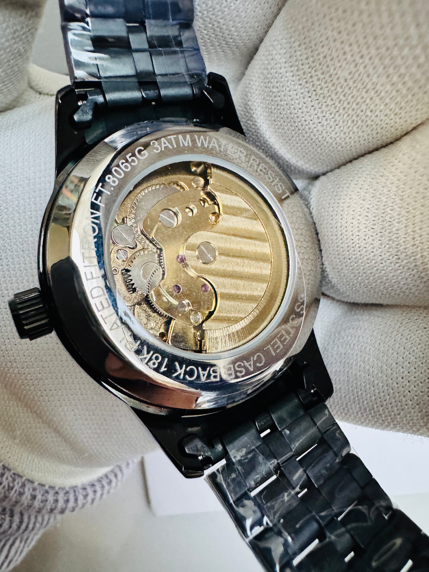 Original FITRON Skeleton Automatic Wrist Watch Black Lovers