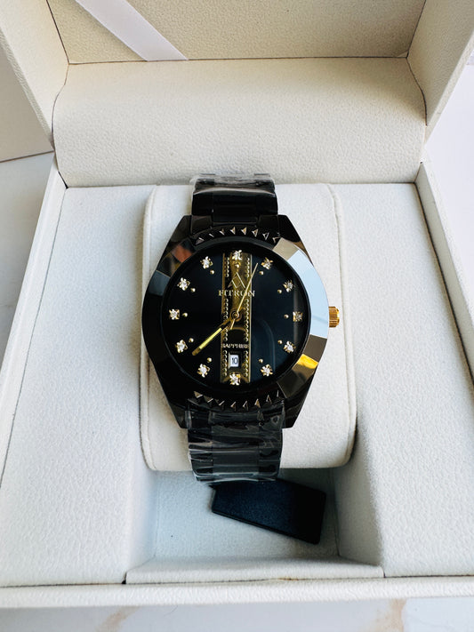 Original FITRON Luxury Black Sapphire Wrist Watch Japan Quartz Movement